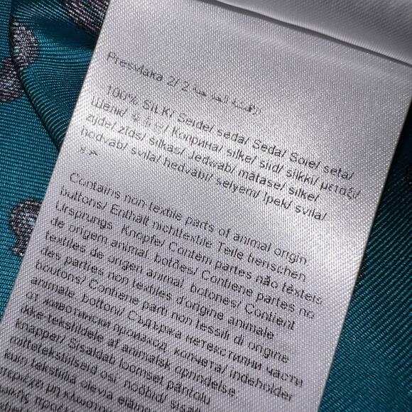 ESCADA Shirt EU Size 44 Turquoise Blue Paisley Circles Silk Blouse Top VINTAGE - Picture 13 of 15